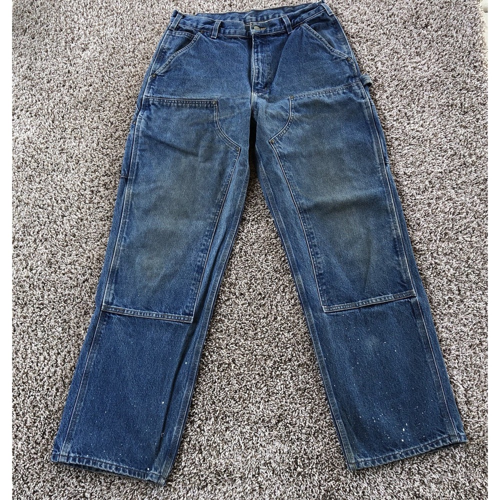 Carhartt Double Knee Jeans 34x32 (Fits 32x32) Denim Loose Fit Workwear B73 DST